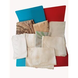8 Sewing Craft Lot Vintage Linens Tea Towels Runners Embroidery Barkcloth READ